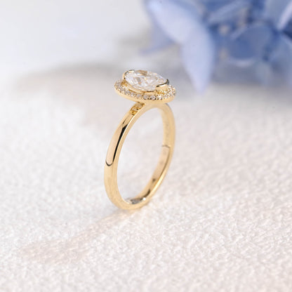CausYou oval cut moissanite engagement ring Solid Gold Halo Oval Moissanite Engagement Ring