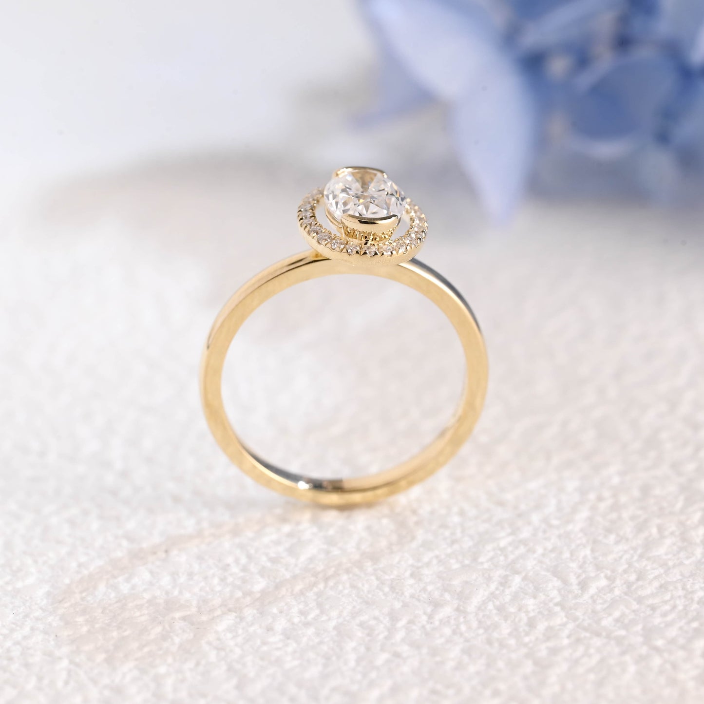 CausYou oval cut moissanite engagement ring Solid Gold Halo Oval Moissanite Engagement Ring