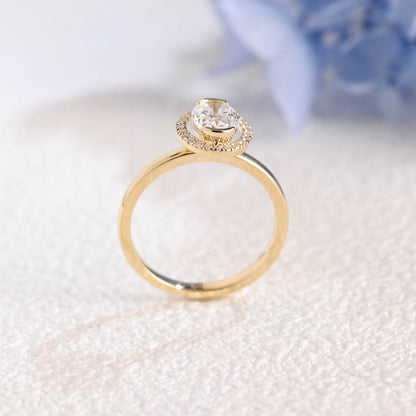 CausYou oval cut moissanite engagement ring Solid Gold Halo Oval Moissanite Engagement Ring