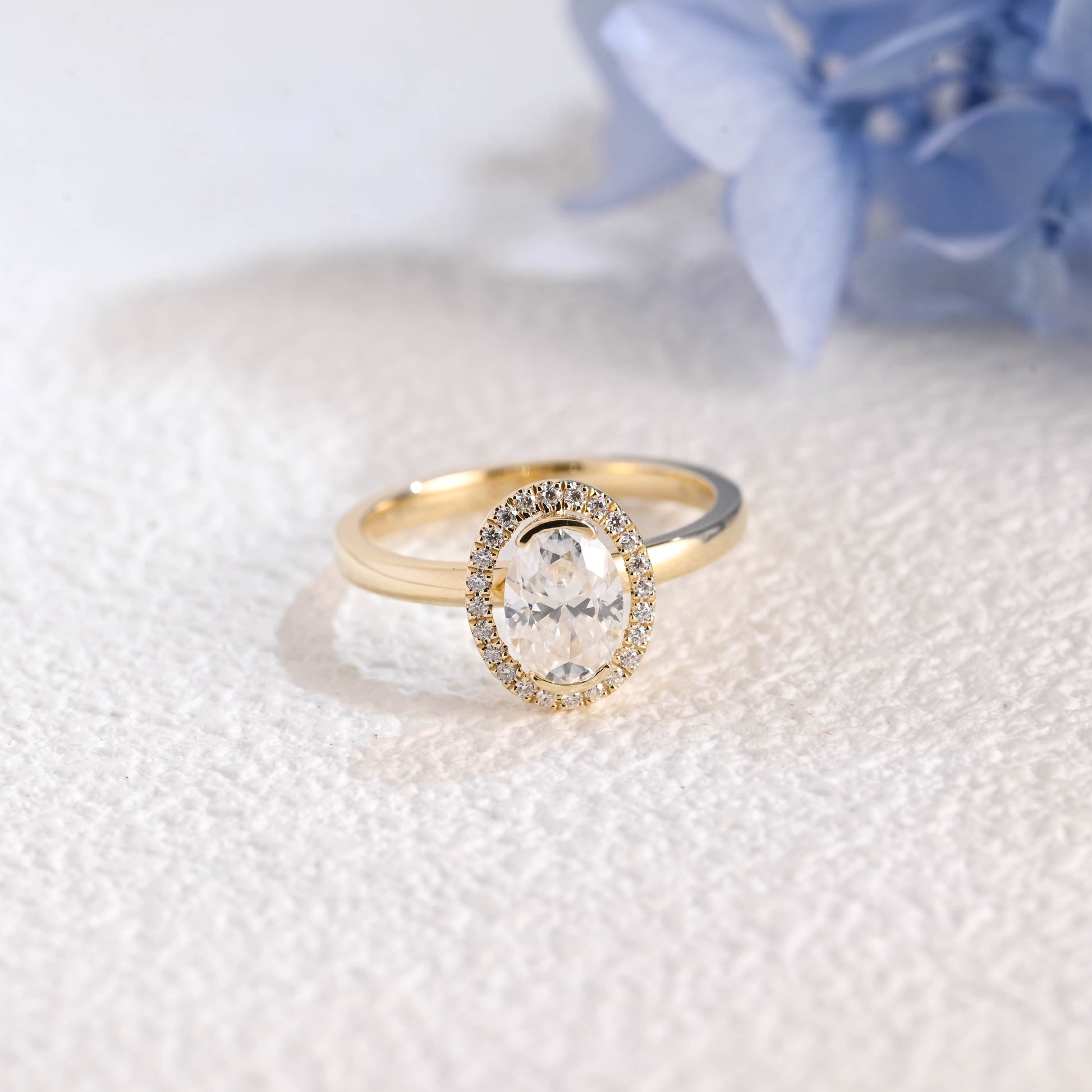 CausYou oval cut moissanite engagement ring Solid Gold Halo Oval Moissanite Engagement Ring