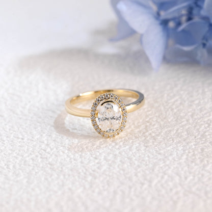 CausYou oval cut moissanite engagement ring Solid Gold Halo Oval Moissanite Engagement Ring