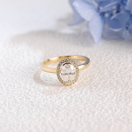 CausYou oval cut moissanite engagement ring Solid Gold Halo Oval Moissanite Engagement Ring