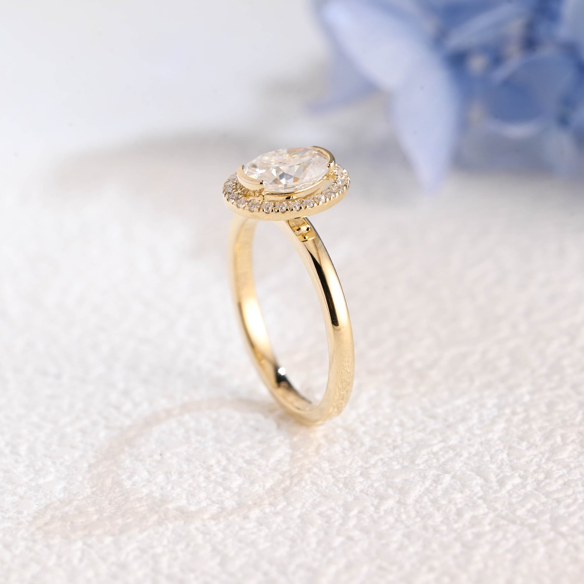 CausYou oval cut moissanite engagement ring Solid Gold Halo Oval Moissanite Engagement Ring