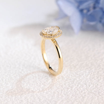 CausYou oval cut moissanite engagement ring Solid Gold Halo Oval Moissanite Engagement Ring