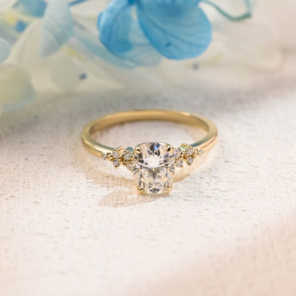 CausYou oval cut moissanite engagement ring Solid Gold Oval Cut Moissanite Engagement Ring, Cluster Promise Ring, Proposal Ring, Gift for Woman, Wife