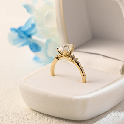 CausYou oval cut moissanite engagement ring Solid Gold Oval Cut Moissanite Engagement Ring, Cluster Promise Ring, Proposal Ring, Gift for Woman, Wife