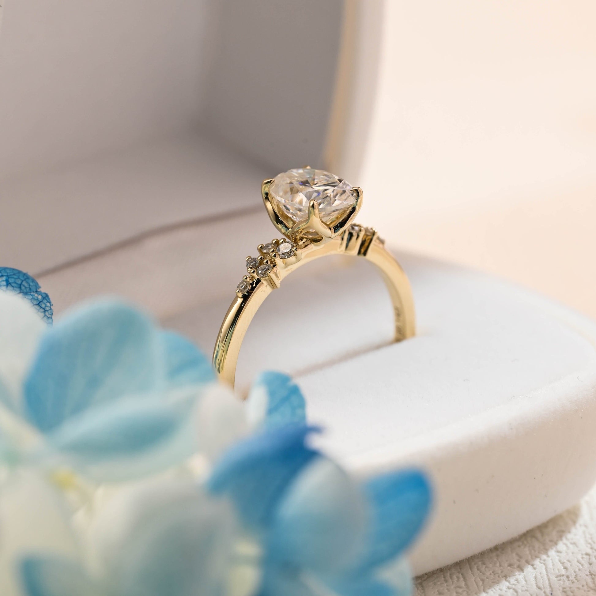 CausYou oval cut moissanite engagement ring Solid Gold Oval Cut Moissanite Engagement Ring, Cluster Promise Ring, Proposal Ring, Gift for Woman, Wife