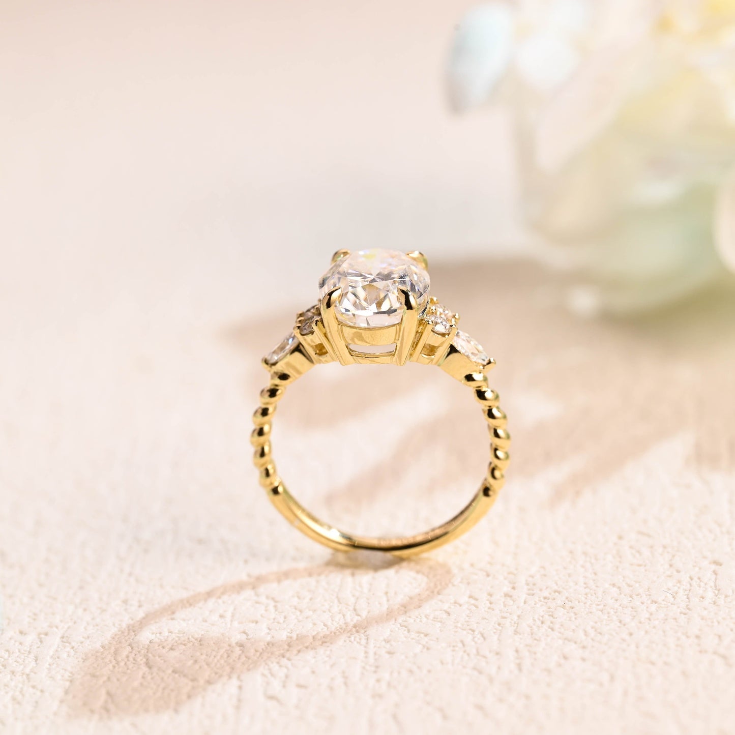 CausYou oval cut moissanite engagement ring Solid Gold Oval Cut Moissanite Engagement Ring, Cluster Promise Ring, Proposal Ring, Gift for Woman, Wife