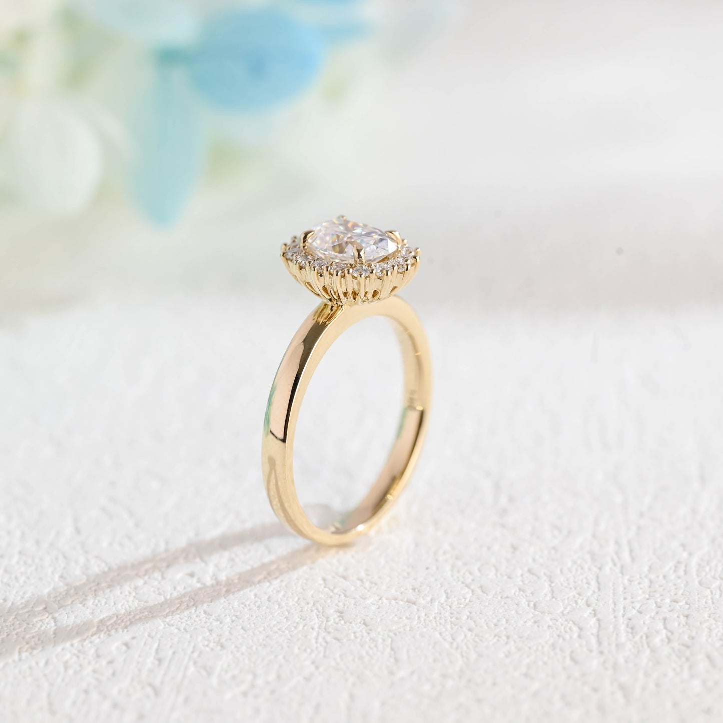 CausYou oval cut moissanite engagement ring Solid Gold Oval Cut Moissanite Engagement Ring, Starburst Halo Promise Ring, Proposal Ring, Gift for Woman, Wife