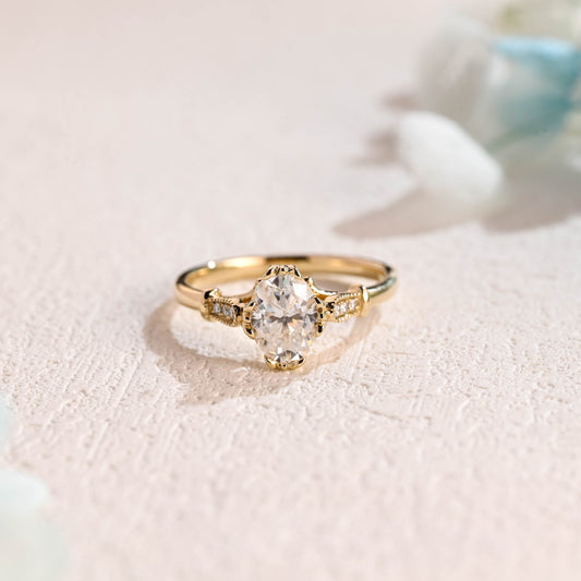 CausYou oval cut moissanite engagement ring Solid Gold Oval Cut Moissanite Engagement Ring, Vintage Promise Ring, Proposal Ring, Gift for Woman, Wife