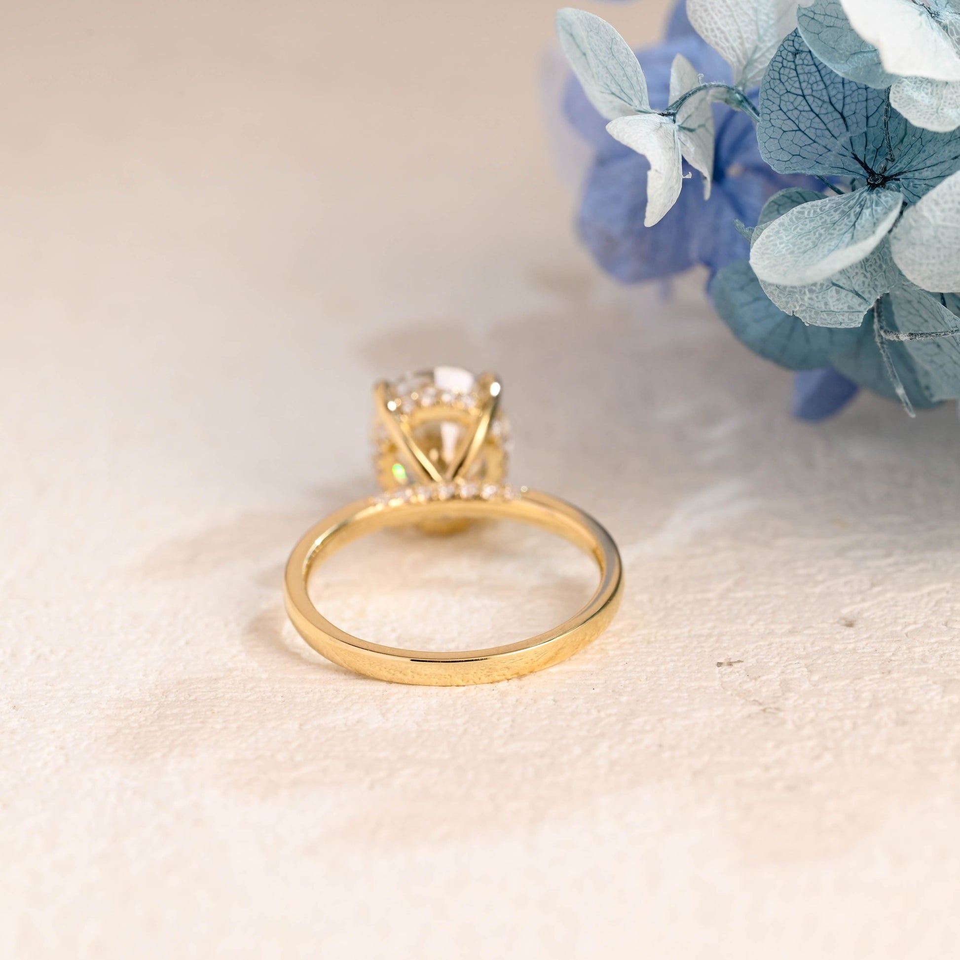 CausYou oval cut moissanite engagement ring Solid Gold Oval Cut Moissanite Engagement Ring With Hidden Halo