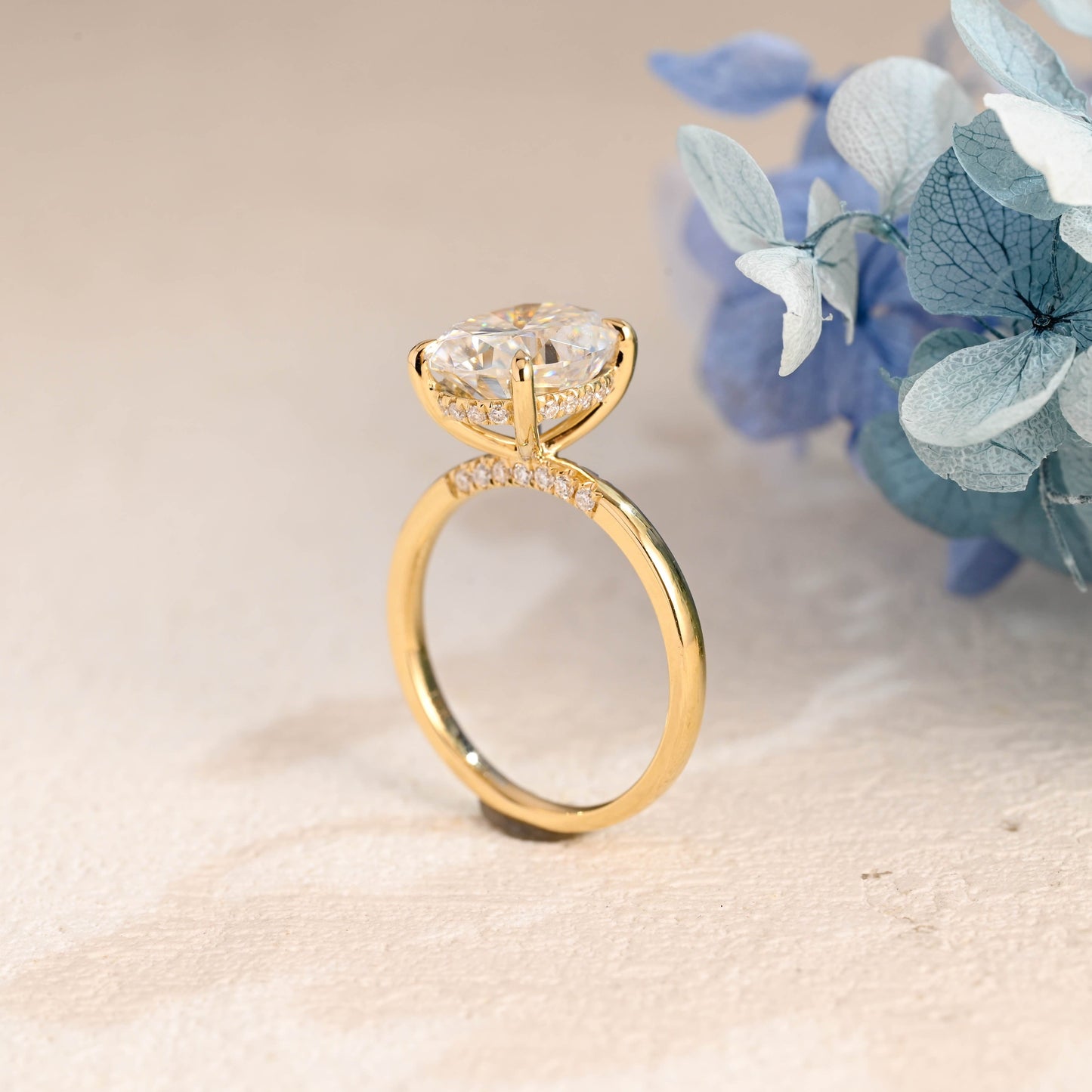 CausYou oval cut moissanite engagement ring Solid Gold Oval Cut Moissanite Engagement Ring With Hidden Halo