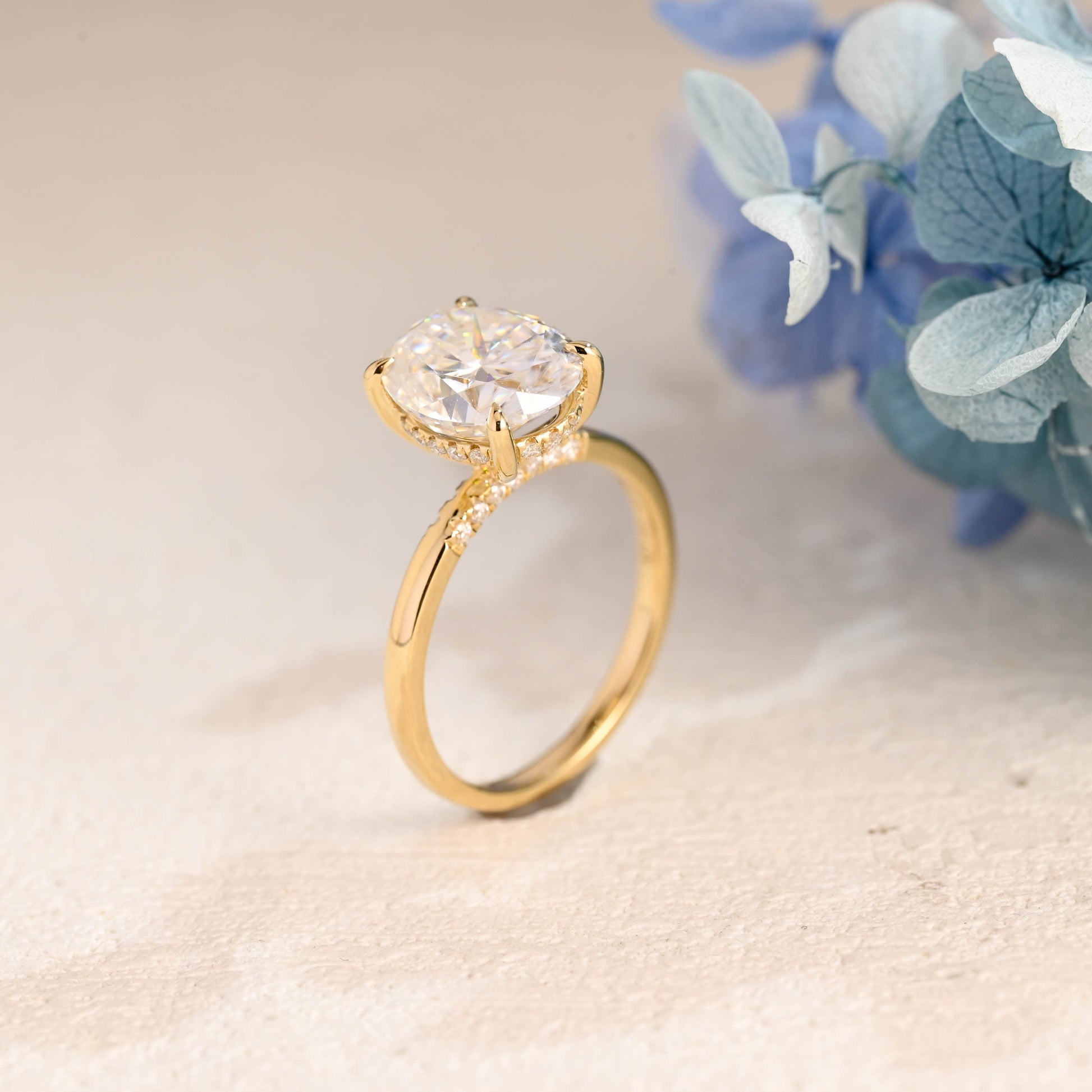 CausYou oval cut moissanite engagement ring Solid Gold Oval Cut Moissanite Engagement Ring With Hidden Halo