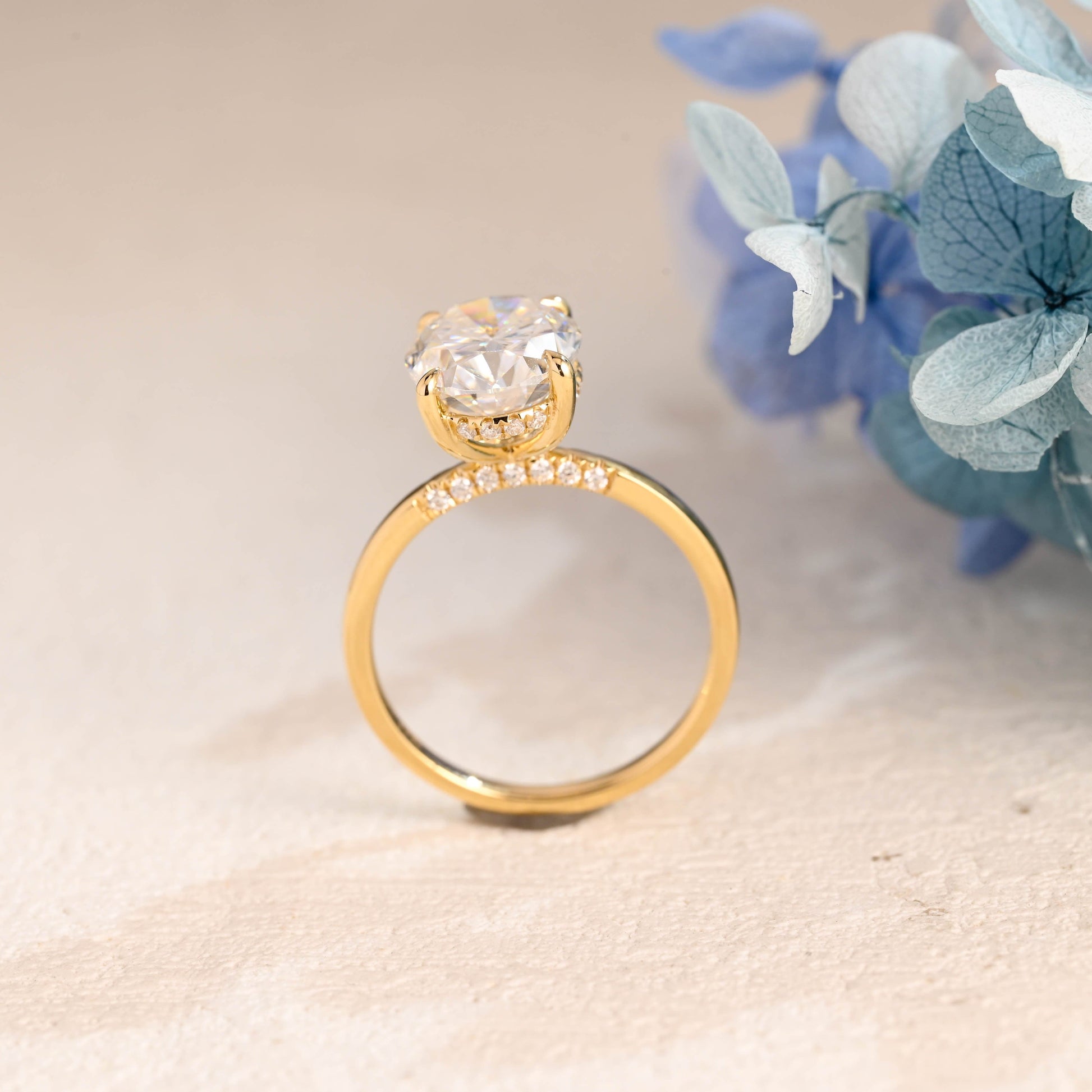 CausYou oval cut moissanite engagement ring Solid Gold Oval Cut Moissanite Engagement Ring With Hidden Halo