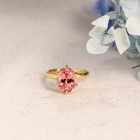 CausYou oval cut moissanite engagement ring Solid Gold Oval Cut Pink Sapphire Engagement Ring