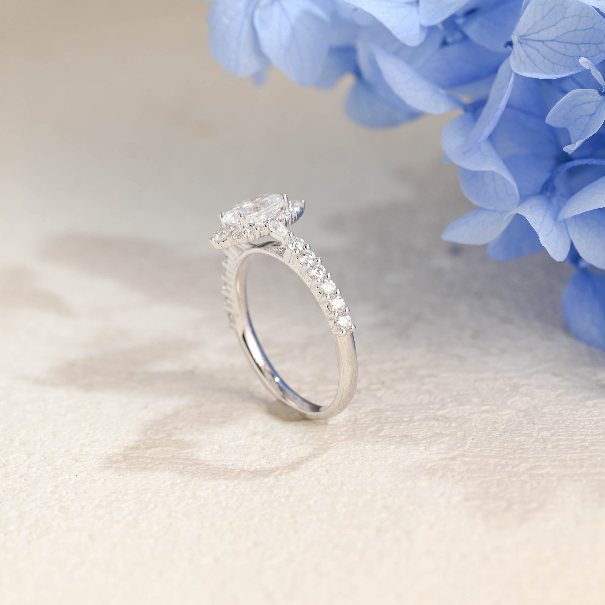 CausYou oval cut moissanite engagement ring Solid Gold Pave Oval Cut Moissanite Engagement Ring