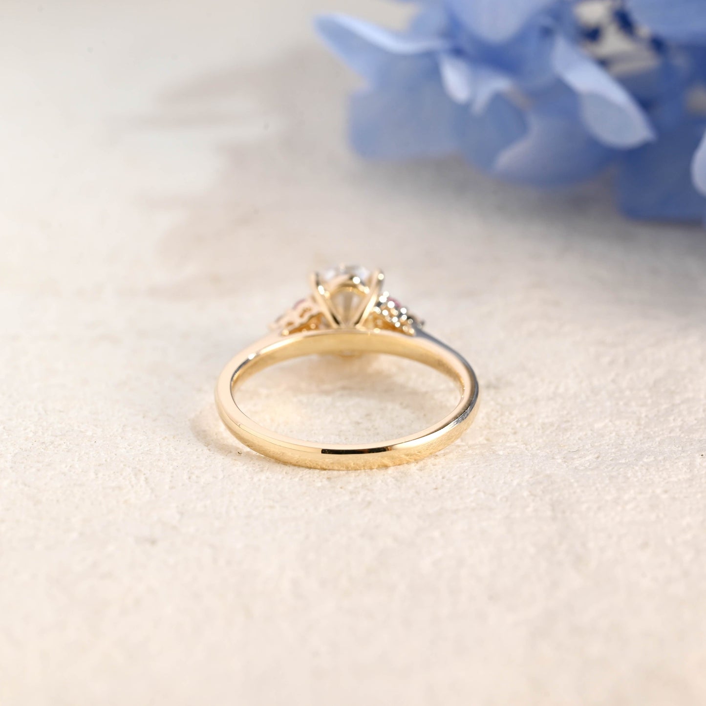 CausYou oval cut moissanite engagement ring Solid Gold Pink Lab Sapphire Side Cluster Oval Cut Moissanite Engagement Ring
