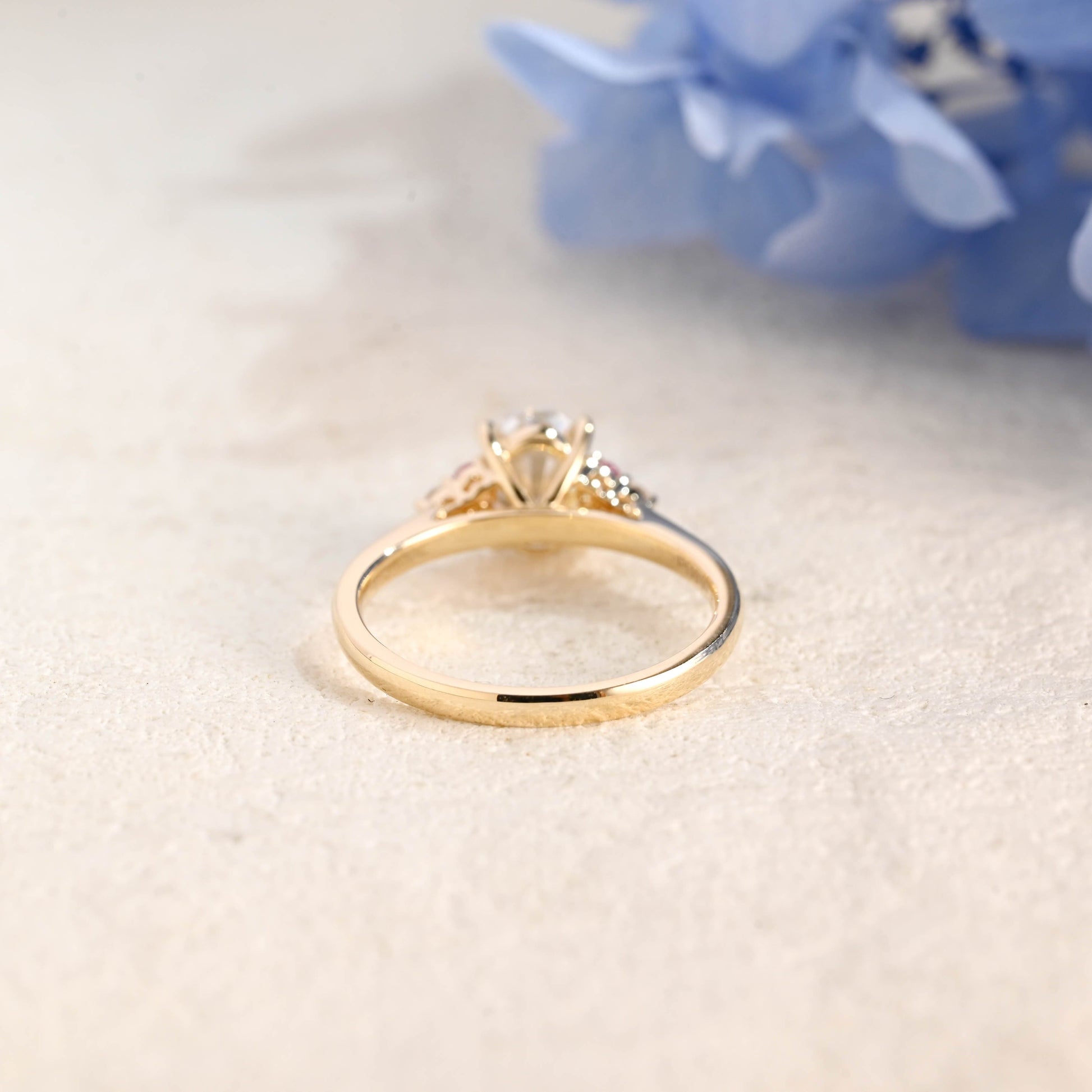 CausYou oval cut moissanite engagement ring Solid Gold Pink Lab Sapphire Side Cluster Oval Cut Moissanite Engagement Ring