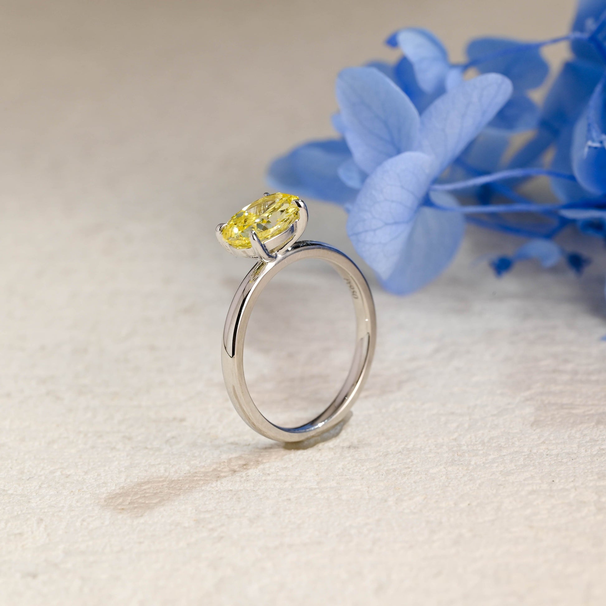 CausYou oval cut moissanite engagement ring Solid Gold Solitaire Oval Cut Yellow Sapphire Engagement Ring