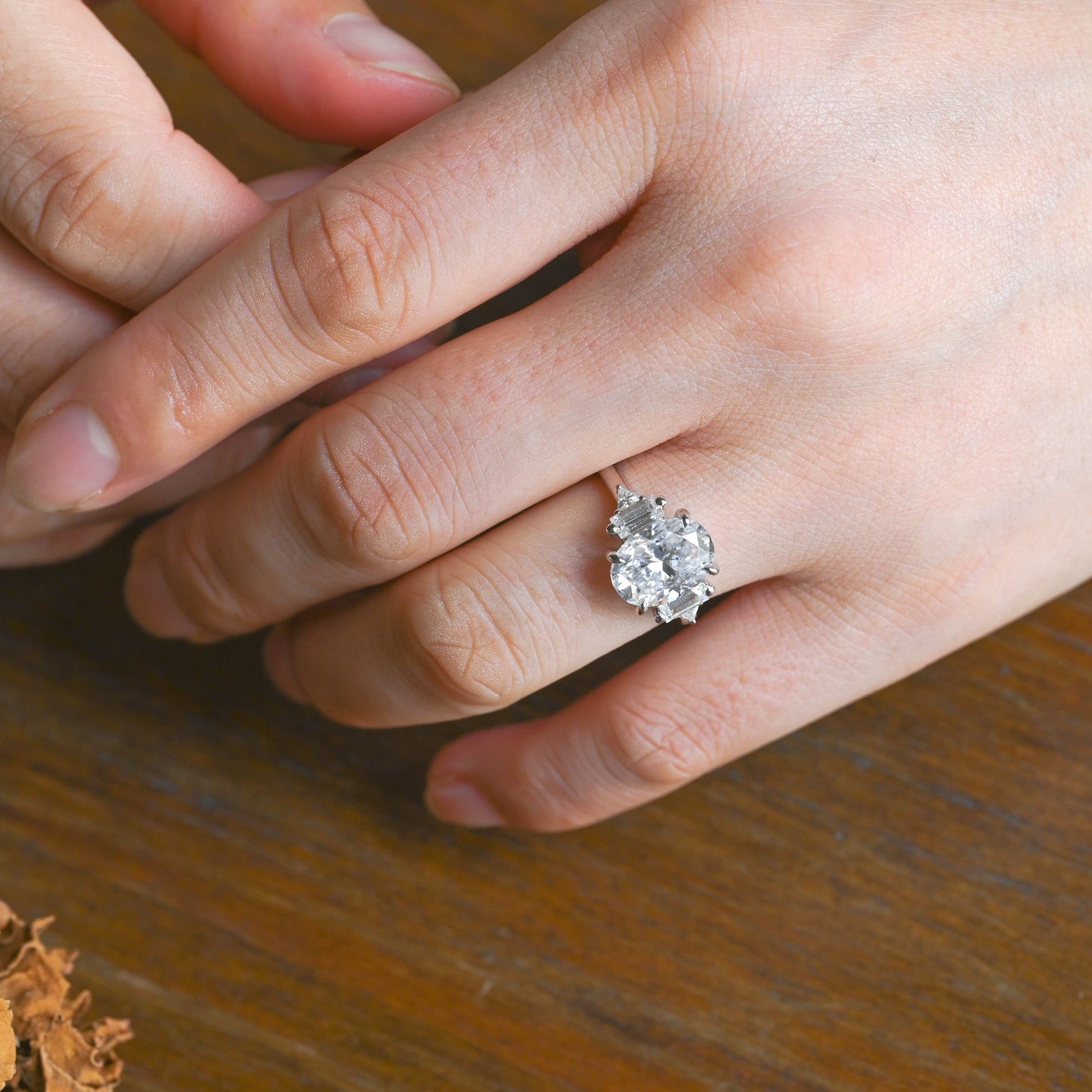 CausYou oval cut moissanite engagement ring Solid Gold Three Stone Oval Cut Moissanite Engagement Ring