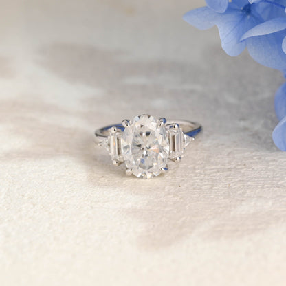 CausYou oval cut moissanite engagement ring Solid Gold Three Stone Oval Cut Moissanite Engagement Ring