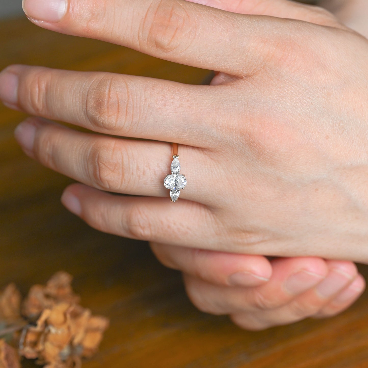 CausYou oval cut moissanite engagement ring Solid Gold Two Tone Three Stone Oval Cut Moissanite Engagement Ring