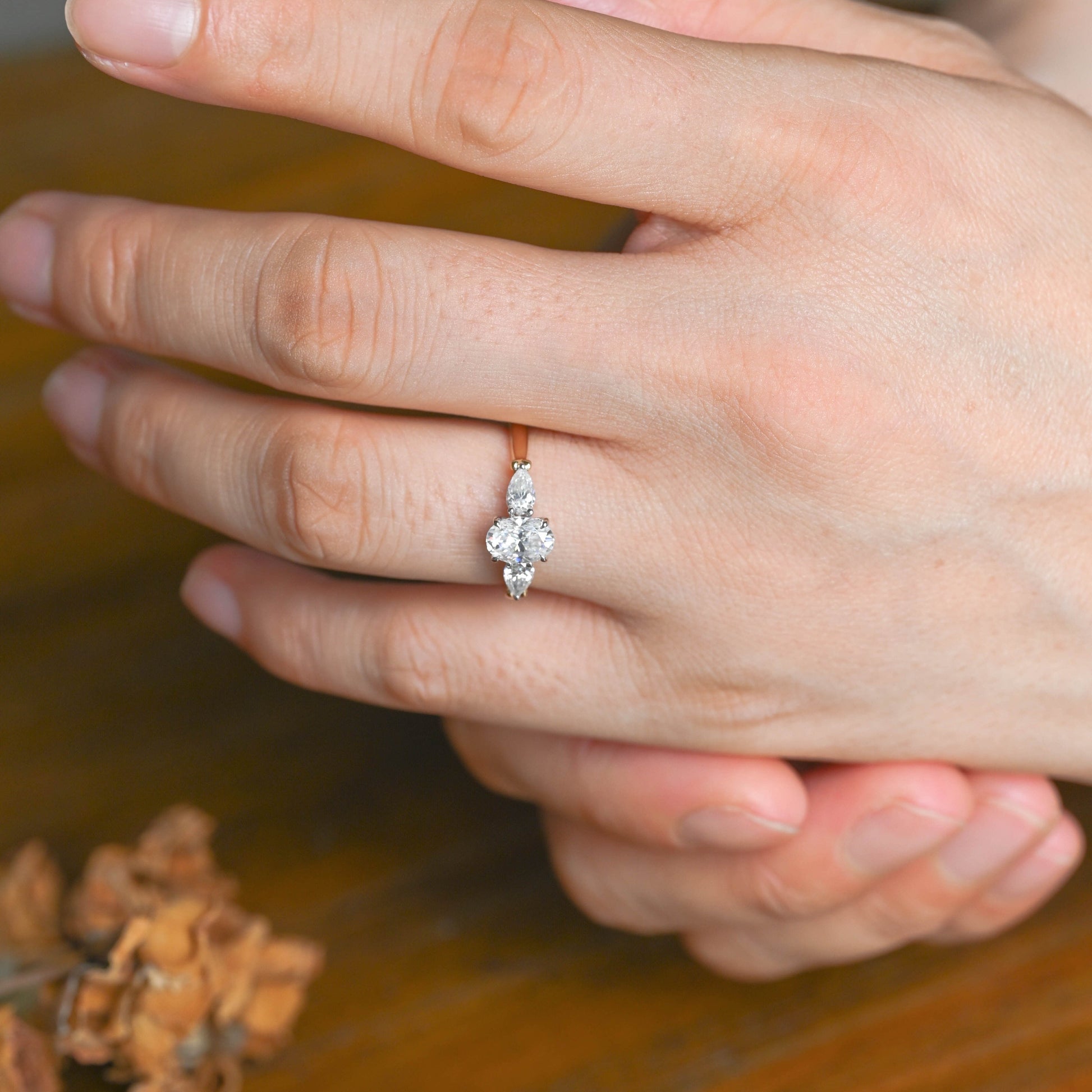 CausYou oval cut moissanite engagement ring Solid Gold Two Tone Three Stone Oval Cut Moissanite Engagement Ring