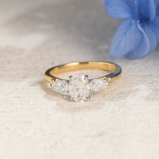 CausYou oval cut moissanite engagement ring Solid Gold Two Tone Three Stone Oval Cut Moissanite Engagement Ring