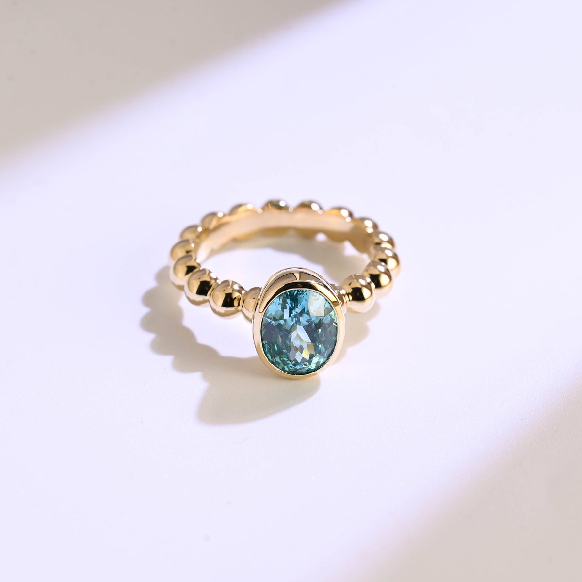 CausYou oval cut topaz engagement ring Solid Gold Beaded Oval Blue Topaz Engagement Ring