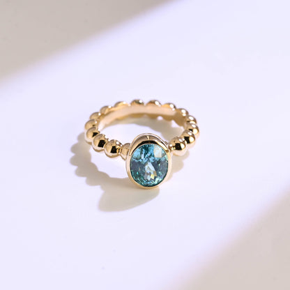 CausYou oval cut topaz engagement ring Solid Gold Beaded Oval Blue Topaz Engagement Ring