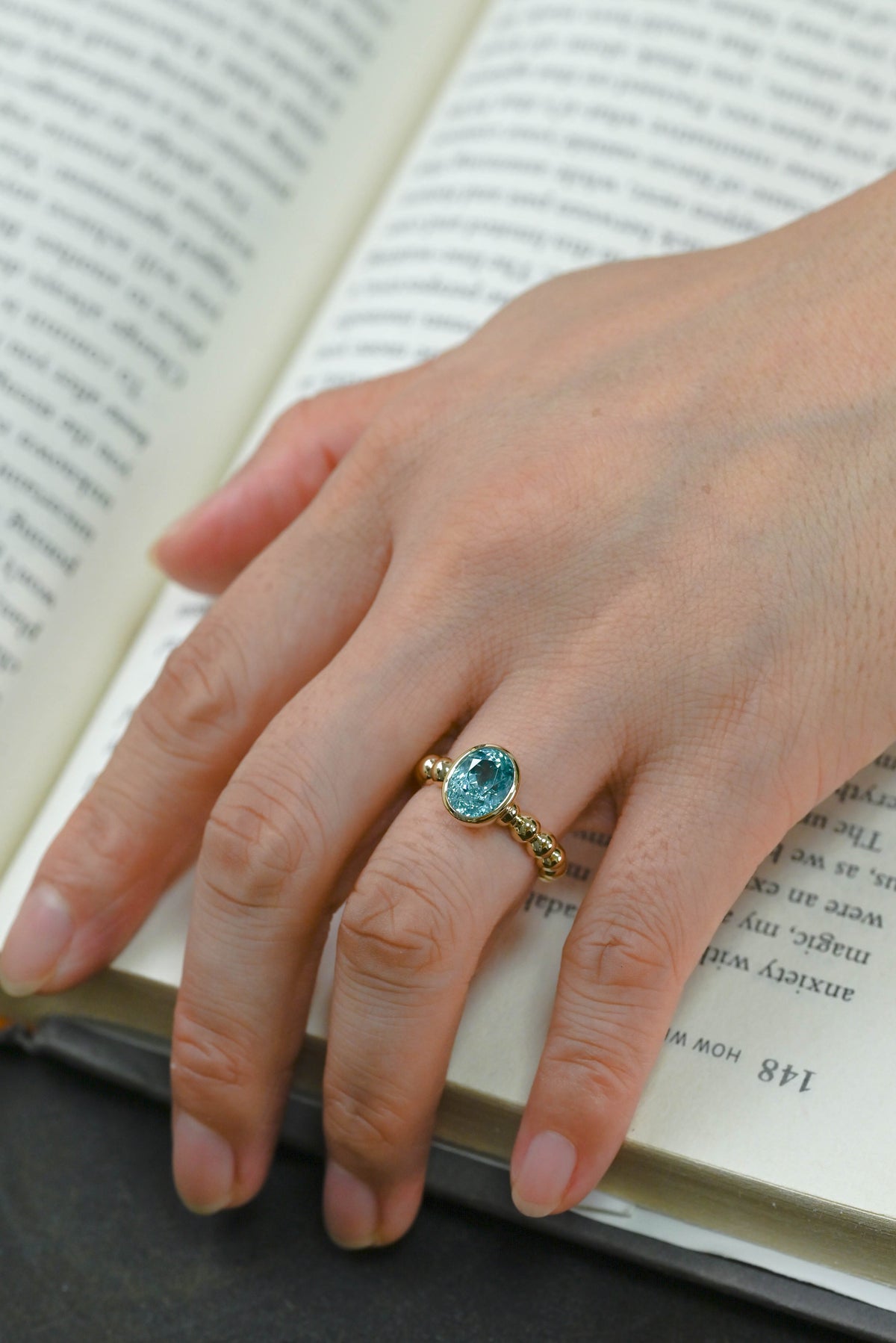 CausYou oval cut topaz engagement ring Solid Gold Beaded Oval Blue Topaz Engagement Ring
