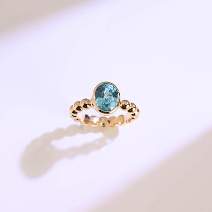 CausYou oval cut topaz engagement ring Solid Gold Beaded Oval Blue Topaz Engagement Ring