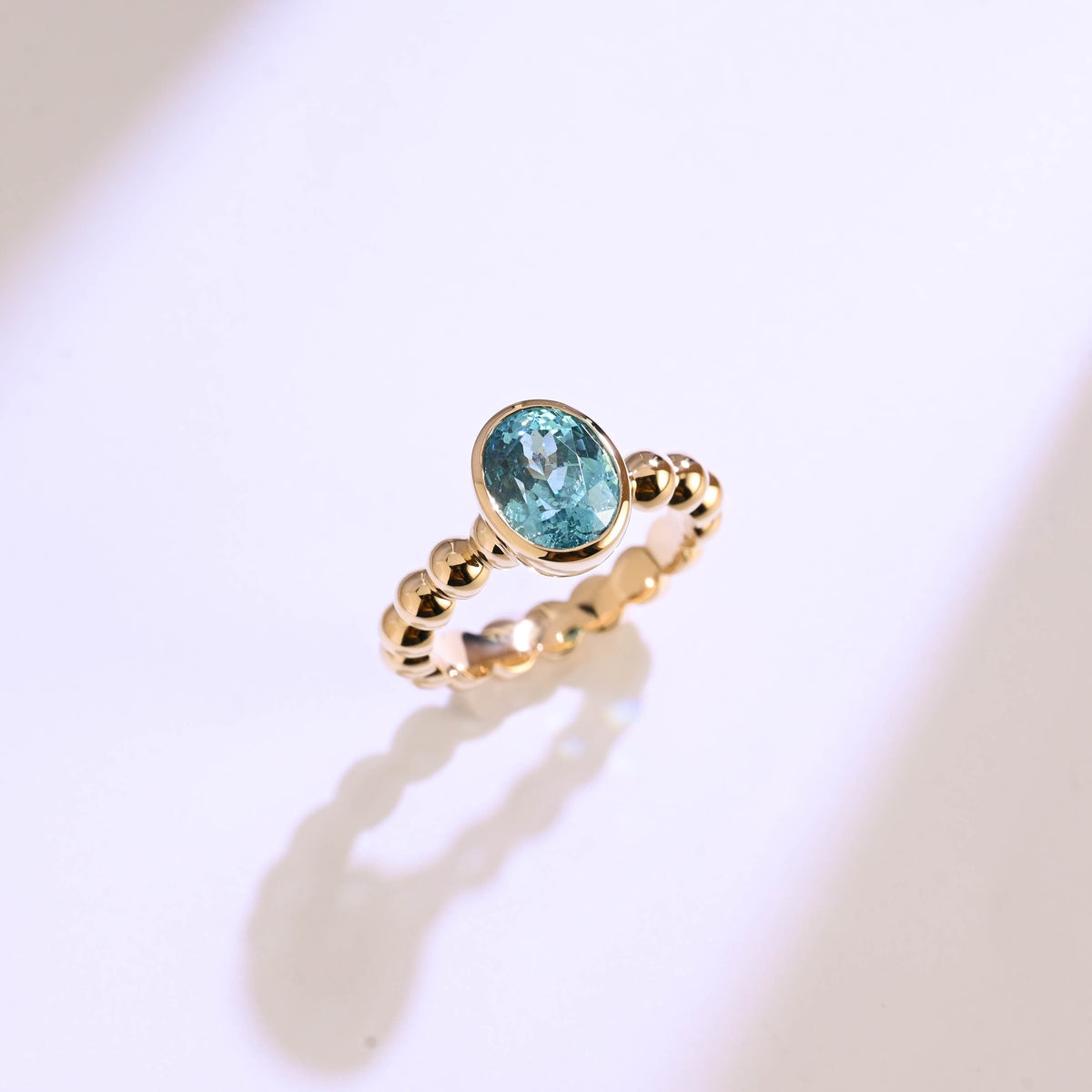 CausYou oval cut topaz engagement ring Solid Gold Beaded Oval Blue Topaz Engagement Ring