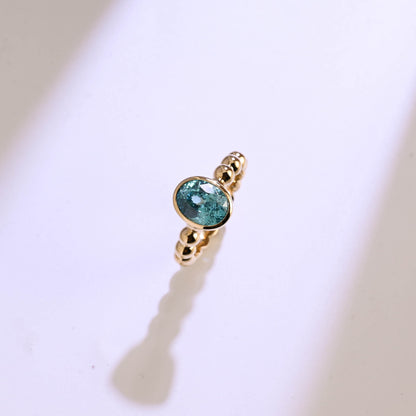 CausYou oval cut topaz engagement ring Solid Gold Beaded Oval Blue Topaz Engagement Ring