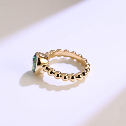 CausYou oval cut topaz engagement ring Solid Gold Beaded Oval Blue Topaz Engagement Ring