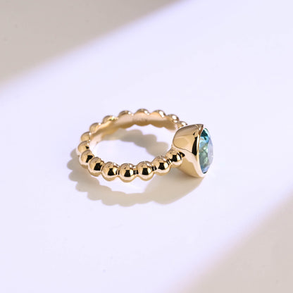 CausYou oval cut topaz engagement ring Solid Gold Beaded Oval Blue Topaz Engagement Ring