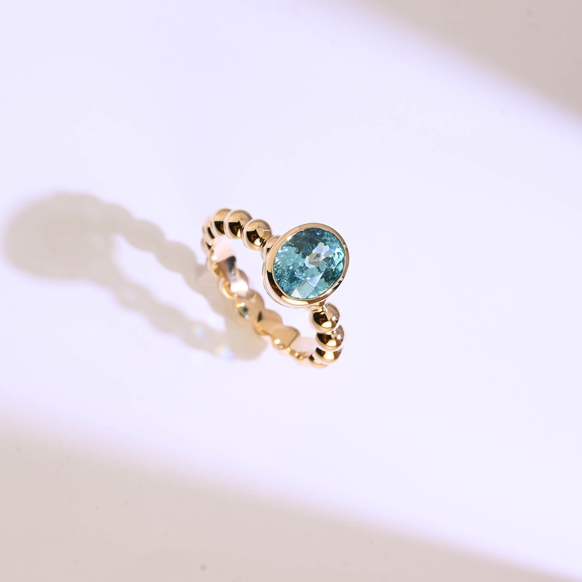 CausYou oval cut topaz engagement ring Solid Gold Beaded Oval Blue Topaz Engagement Ring