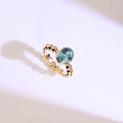 CausYou oval cut topaz engagement ring Solid Gold Beaded Oval Blue Topaz Engagement Ring