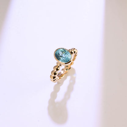 CausYou oval cut topaz engagement ring Solid Gold Beaded Oval Blue Topaz Engagement Ring
