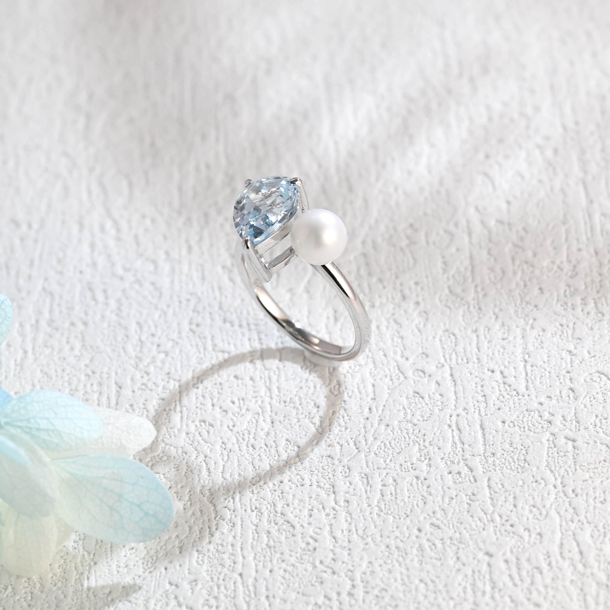 CausYou pear cut moissanite engagement ring Solid Gold Pear Cut Lab Aquamarine Engagement Ring, Pearl Ring