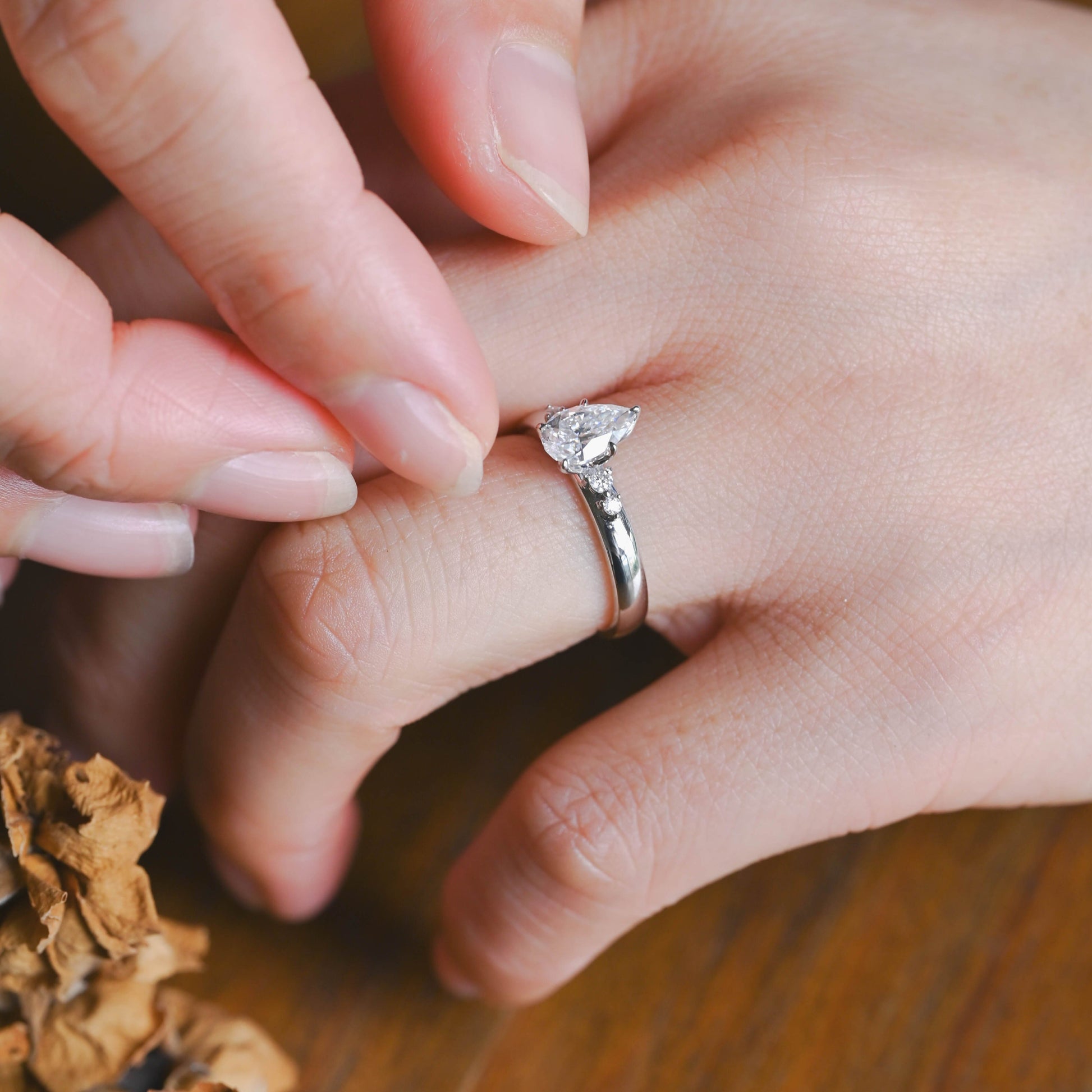 CausYou pear cut moissanite engagement ring Solid Gold Pear Cut Moissanite Engagement Ring