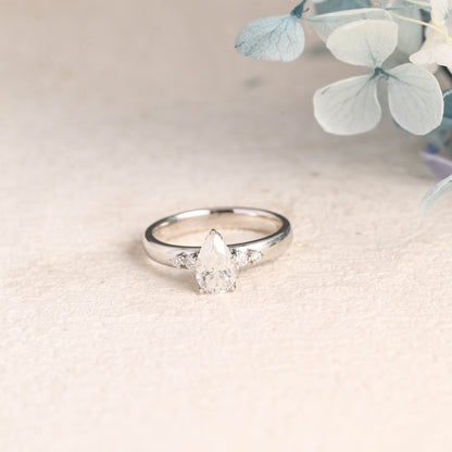 CausYou pear cut moissanite engagement ring Solid Gold Pear Cut Moissanite Engagement Ring