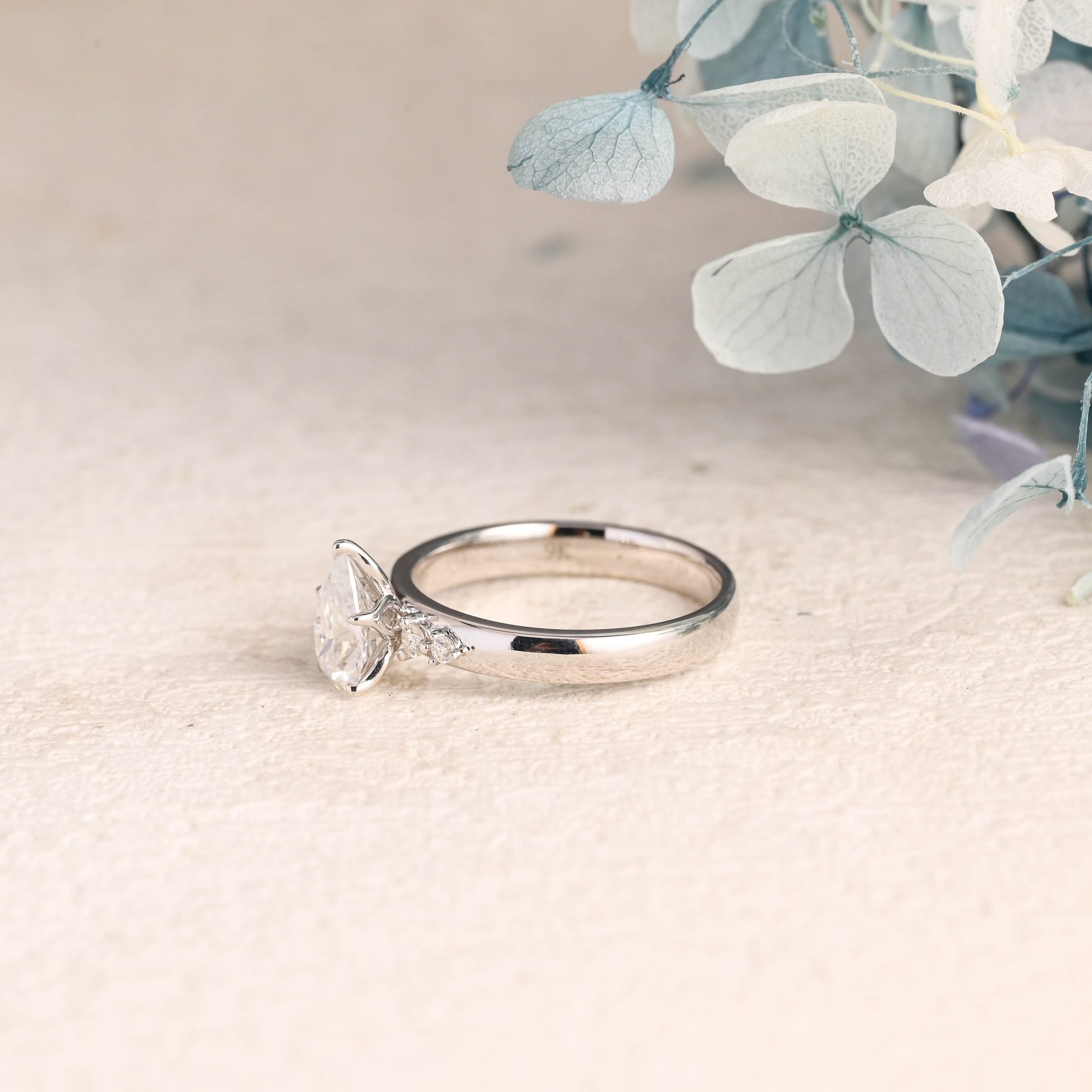 CausYou pear cut moissanite engagement ring Solid Gold Pear Cut Moissanite Engagement Ring