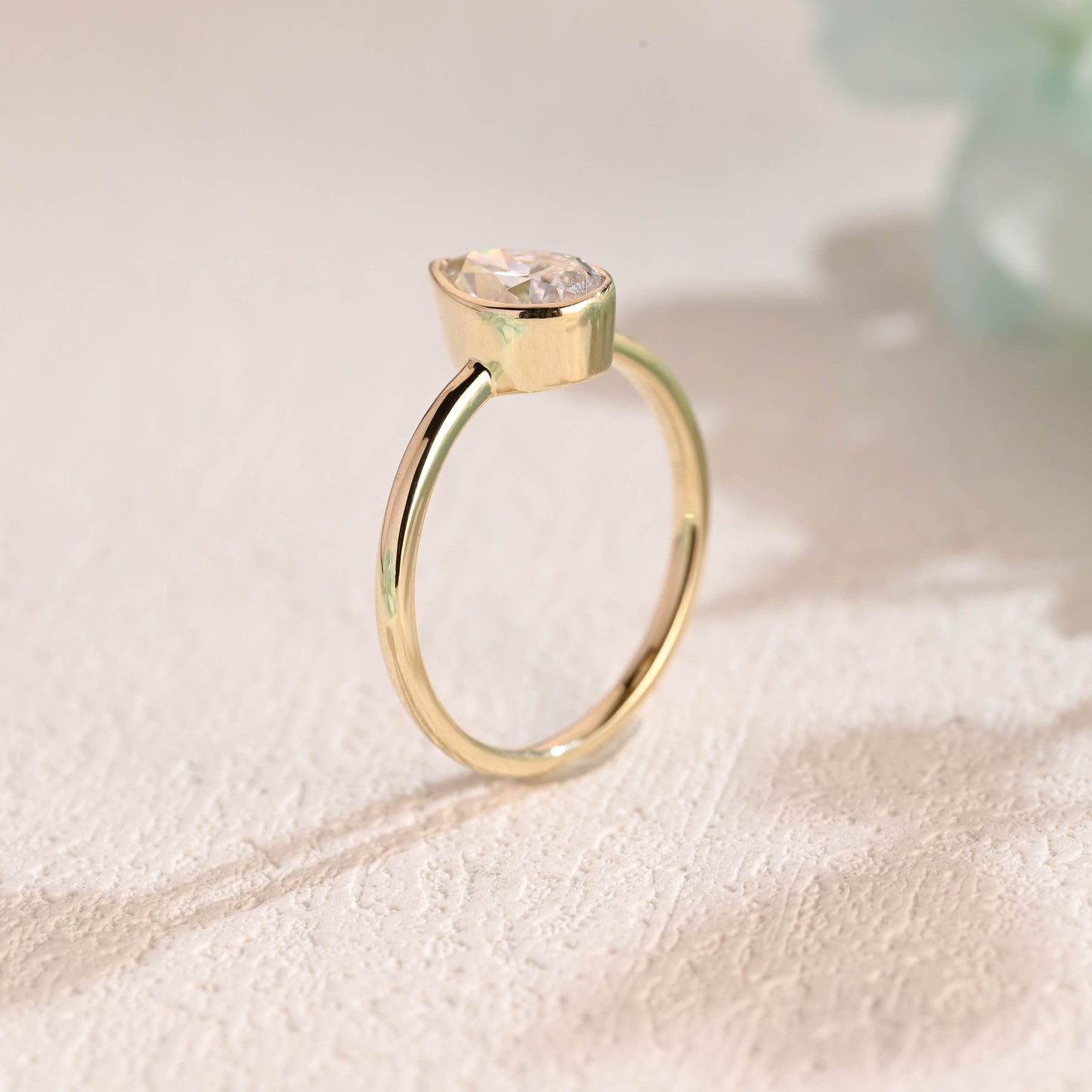 CausYou pear cut moissanite engagement ring Solid Gold Pear Cut Moissanite Engagement Ring Bezel Ring, Solitaire Ring