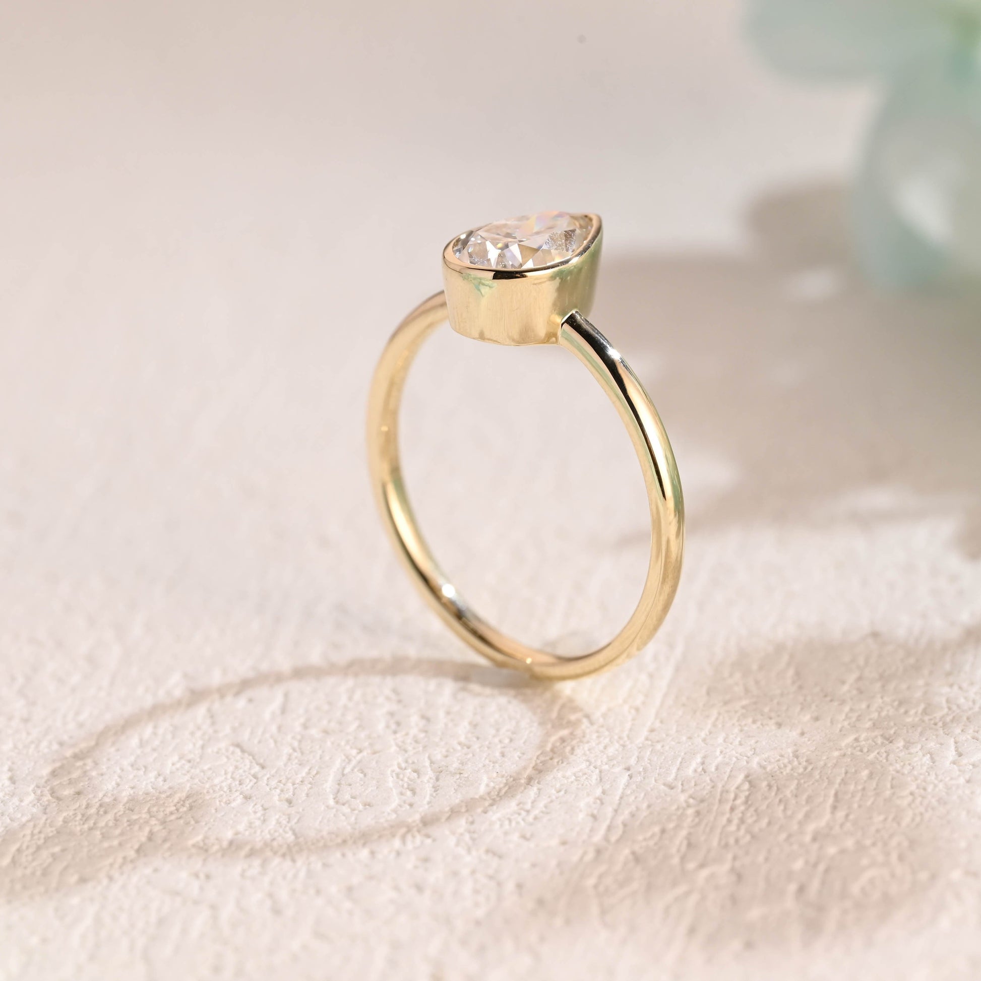 CausYou pear cut moissanite engagement ring Solid Gold Pear Cut Moissanite Engagement Ring Bezel Ring, Solitaire Ring