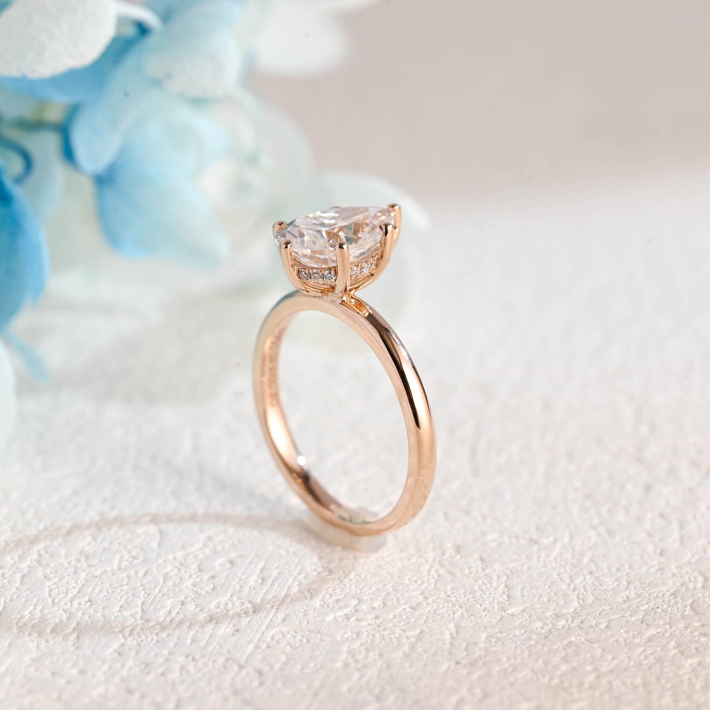 CausYou pear cut moissanite engagement ring Solid Gold Pear Cut Moissanite Engagement Ring Hidden Halo