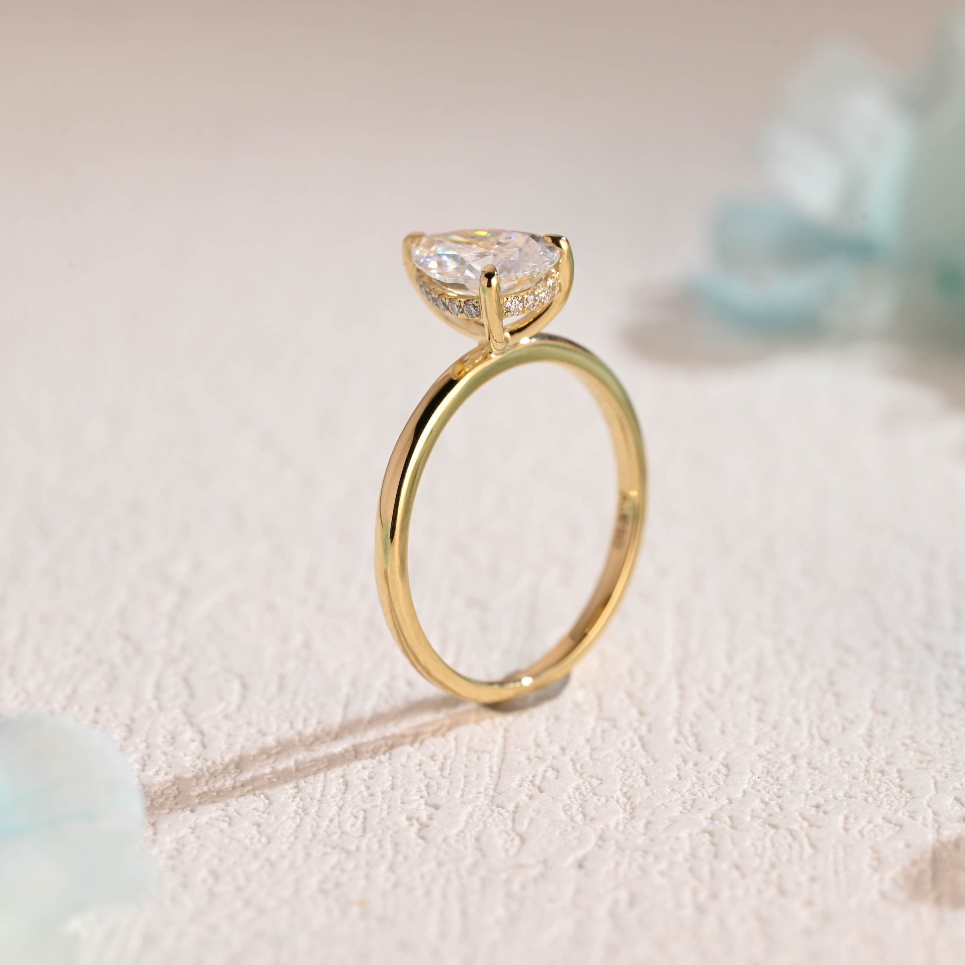 CausYou pear cut moissanite engagement ring Solid Gold Pear Cut Moissanite Engagement Ring Hidden Halo