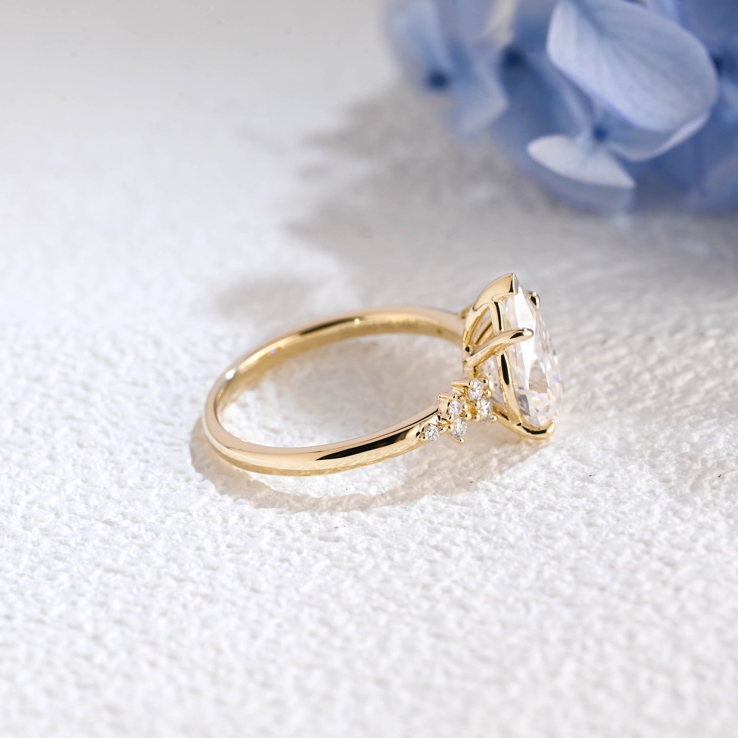 CausYou pear cut moissanite engagement ring Solid Gold Side Cluster Pear Cut Moissanite Engagement Ring