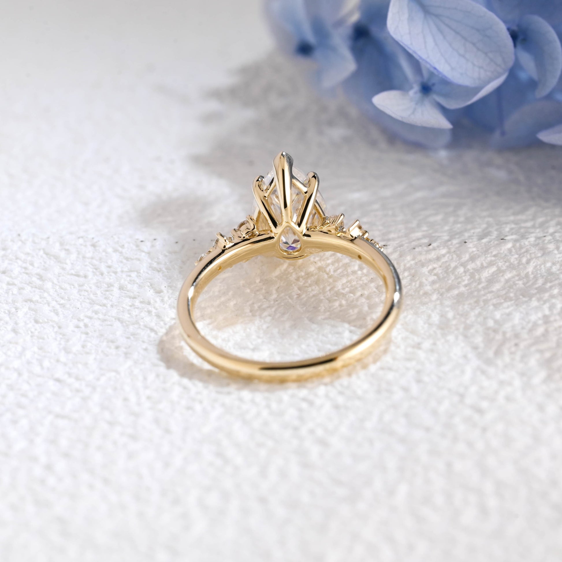 CausYou pear cut moissanite engagement ring Solid Gold Side Cluster Pear Cut Moissanite Engagement Ring