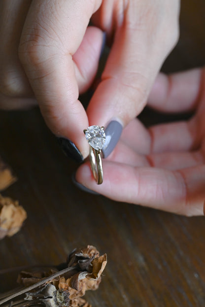 CausYou pear cut moissanite engagement ring Solid Gold Solitaire East West Pear Moissanite Engagement Ring